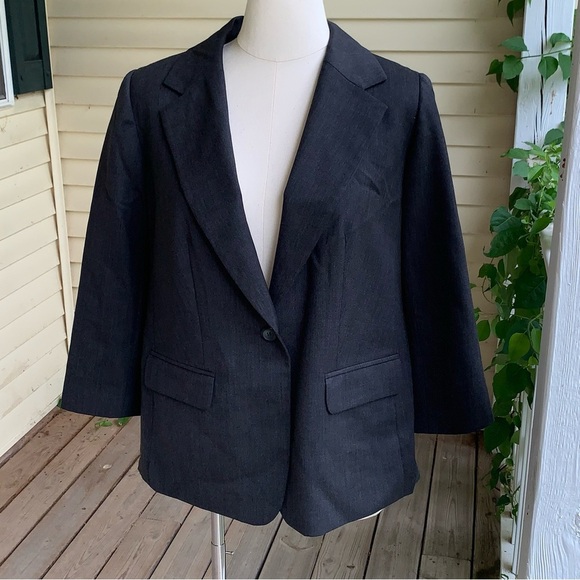 Pendleton Blazer Jacket Virgin Wool Charcoal Gray One Button Womens Plus 18W - Picture 1 of 9